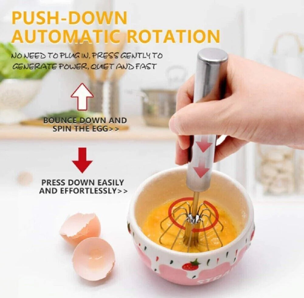 "Effortlessly Whisk and Blend with Our 14" Semi-Automatic Stainless Steel Hand Push Egg Beater!"