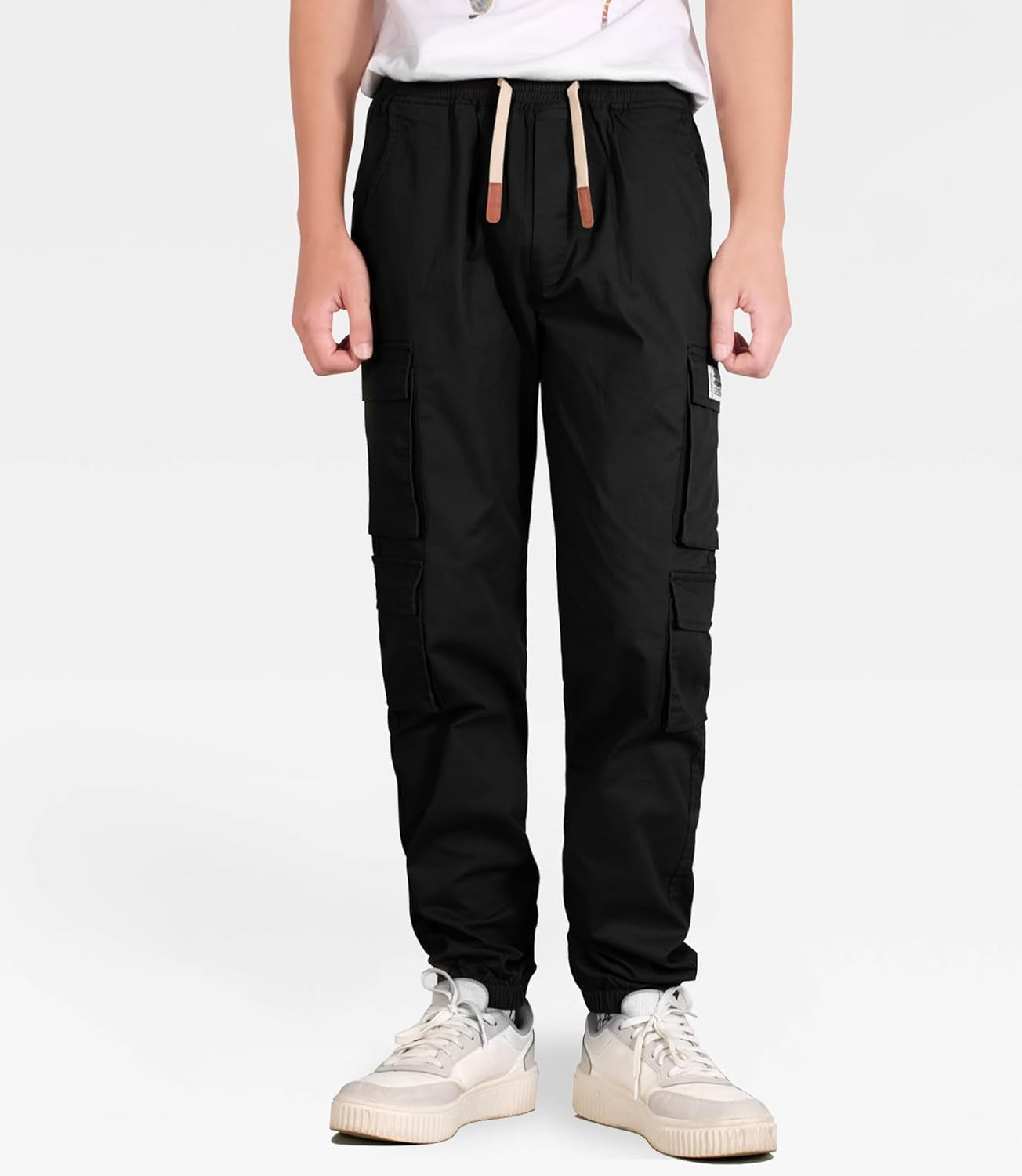 "Ultimate Comfort Boys Cargo Pants: Stylish Cotton Joggers with Drawstring Waist and Elastic Cuffs"