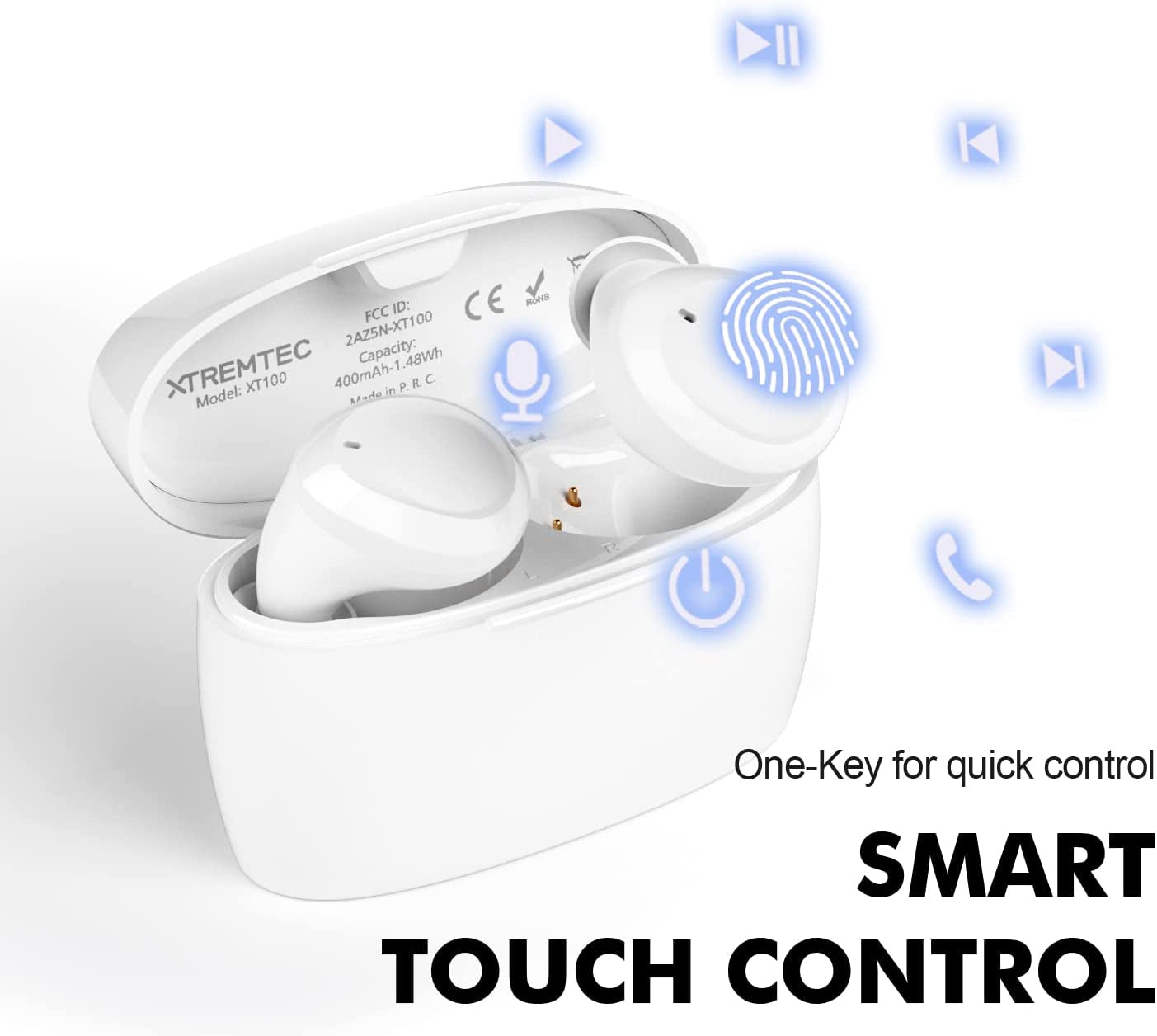 "Immerse Yourself in Pure Sound: Waterproof True Wireless Earbuds with Deep Bass and Crystal Clear Mic - Sleek White Design"