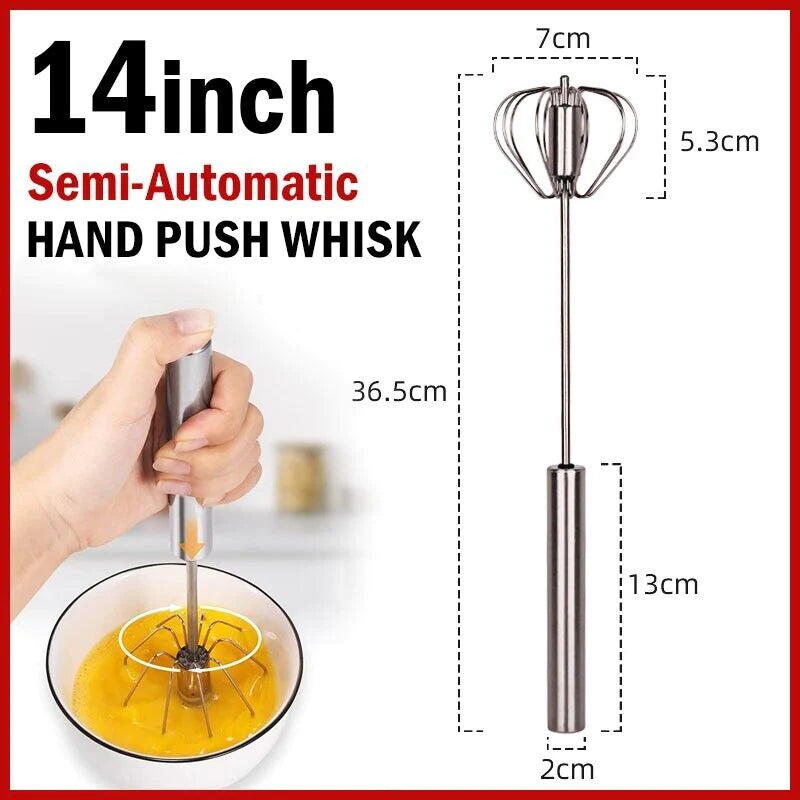 "Effortlessly Whisk and Blend with Our 14" Semi-Automatic Stainless Steel Hand Push Egg Beater!"