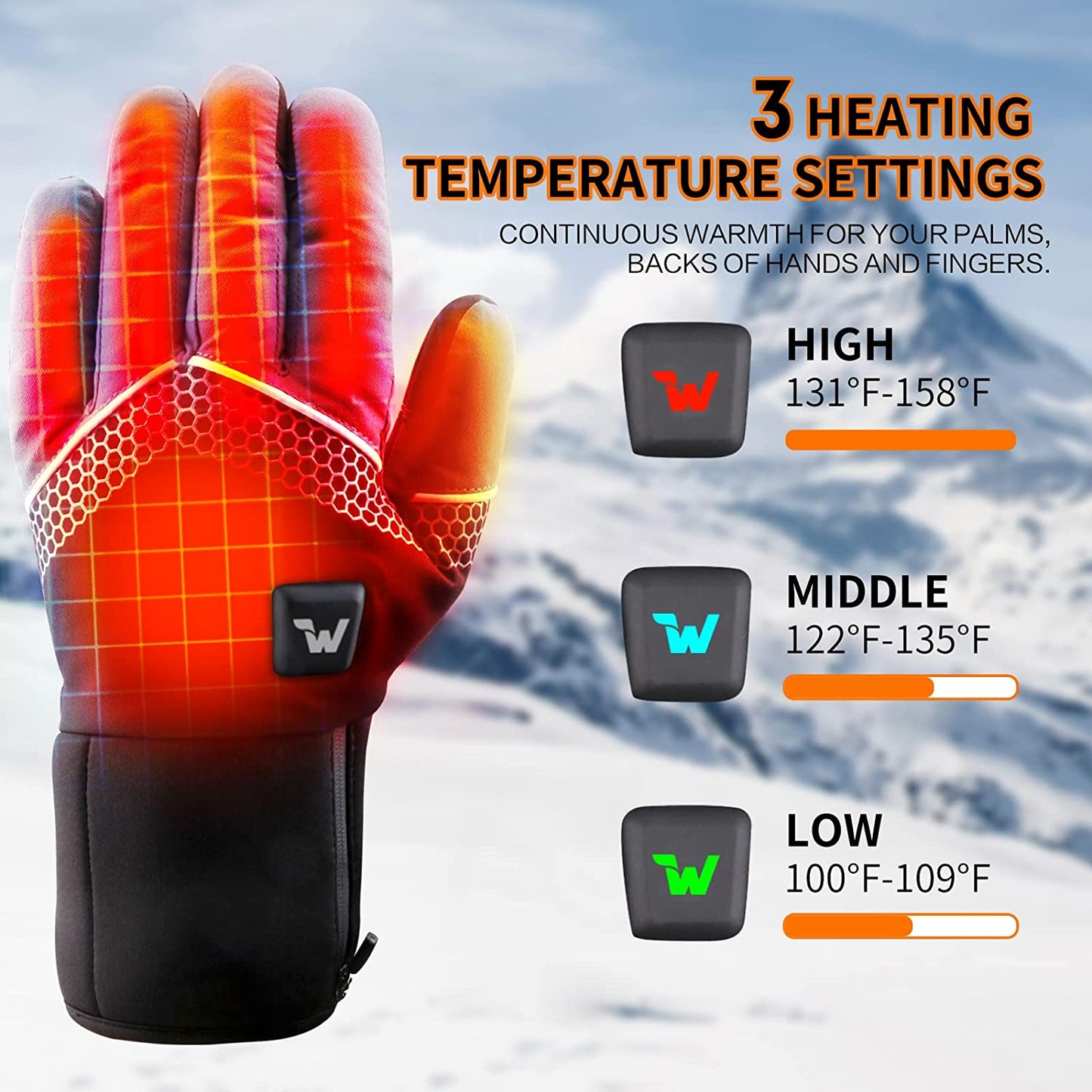 "Ultimate Warmth and Comfort: Electric Heated Gloves with Adjustable Heat Levels, Touchscreen Functionality, and Waterproof Design - Perfect for Men and Women in Skiing and Snowboarding"