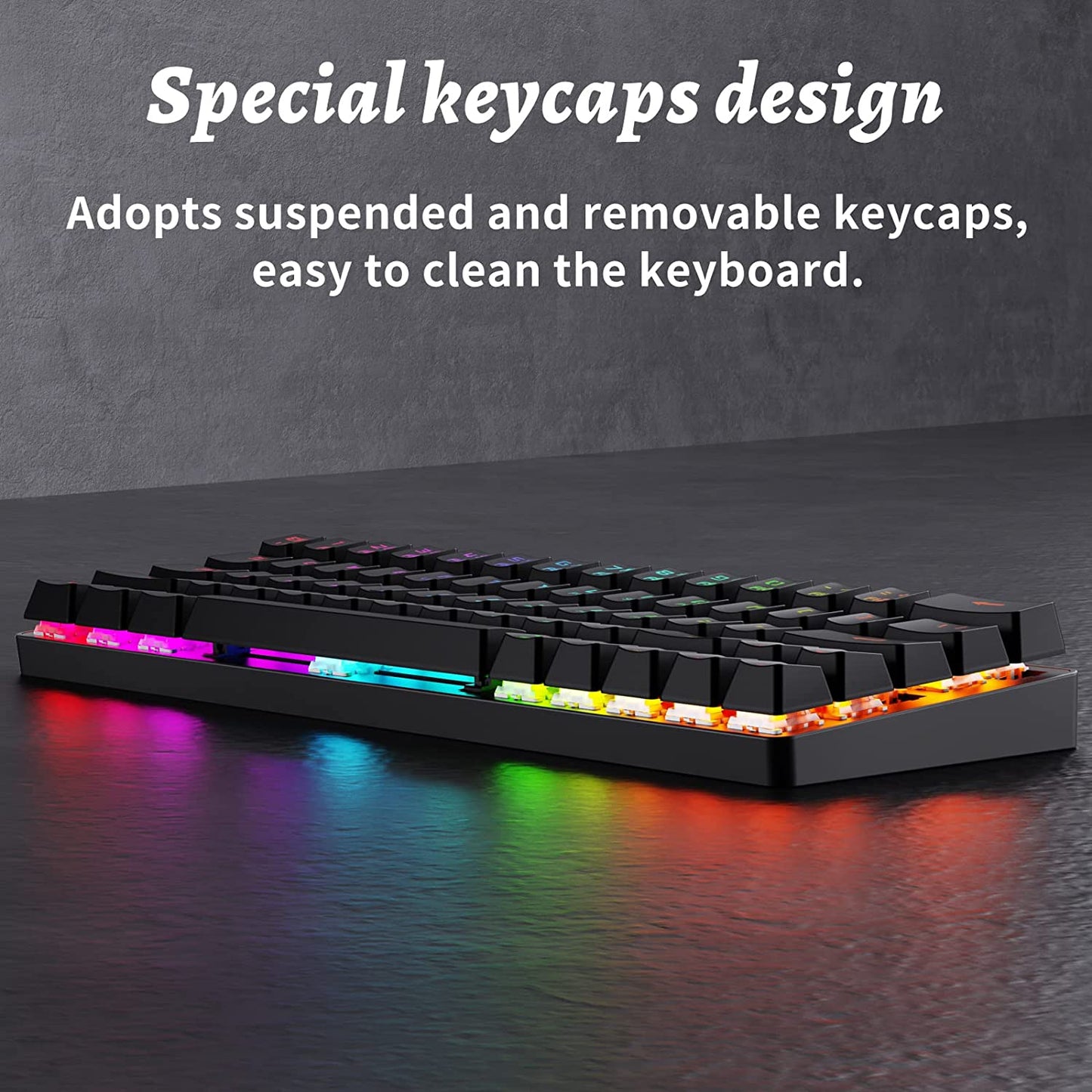 "Experience Ultimate Freedom with the DK63 Wireless Mechanical Keyboard: Vibrant RGB Backlit, Bluetooth Connectivity, Compact 63 Keys - Featuring Responsive Blue Switches!"