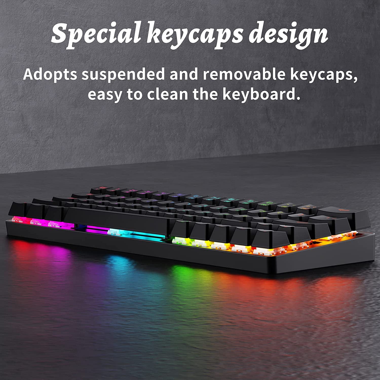 "Experience Ultimate Freedom with the DK63 Wireless Mechanical Keyboard: Vibrant RGB Backlit, Bluetooth Connectivity, Compact 63 Keys - Featuring Responsive Blue Switches!"