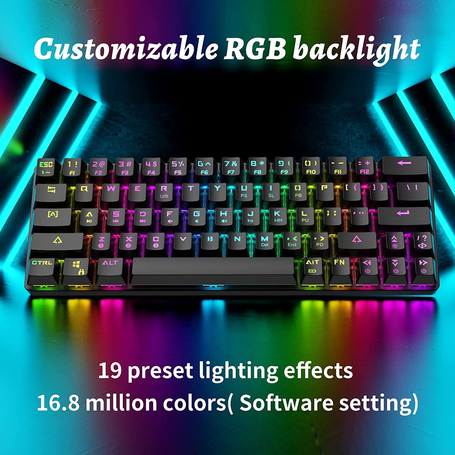 "Experience Ultimate Freedom with the DK63 Wireless Mechanical Keyboard: Vibrant RGB Backlit, Bluetooth Connectivity, Compact 63 Keys - Featuring Responsive Blue Switches!"