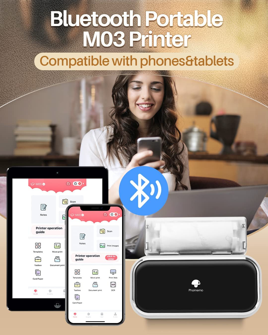 "Print Anywhere, Anytime with the M03 Pocket Printer: Compact Bluetooth Thermal Printer - Perfect for Printing Notes & Photos on 53Mm/80Mm Paper (White)"