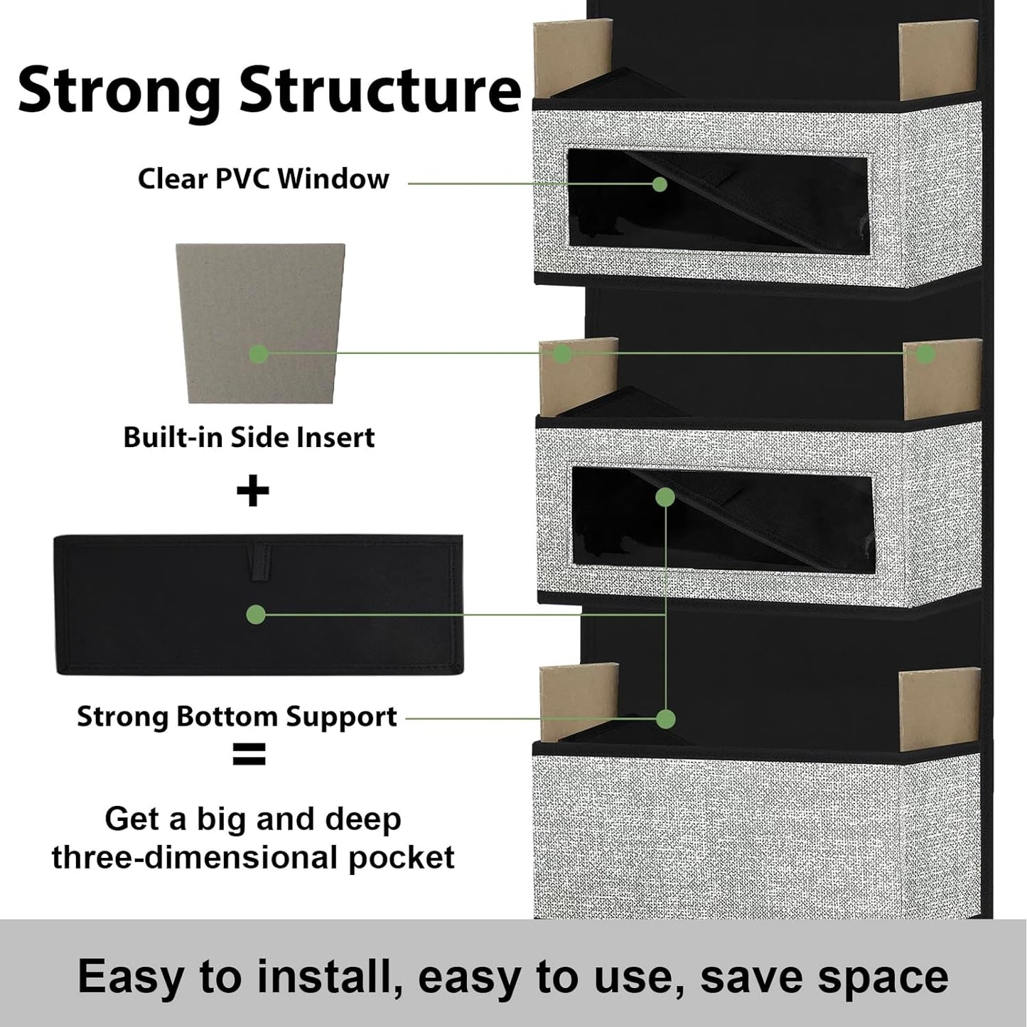 "Maximize Your Space with Our 5-Pocket Over-The-Door Organizer: Easy Access, Clear Windows, and Stylish Grey Design!"