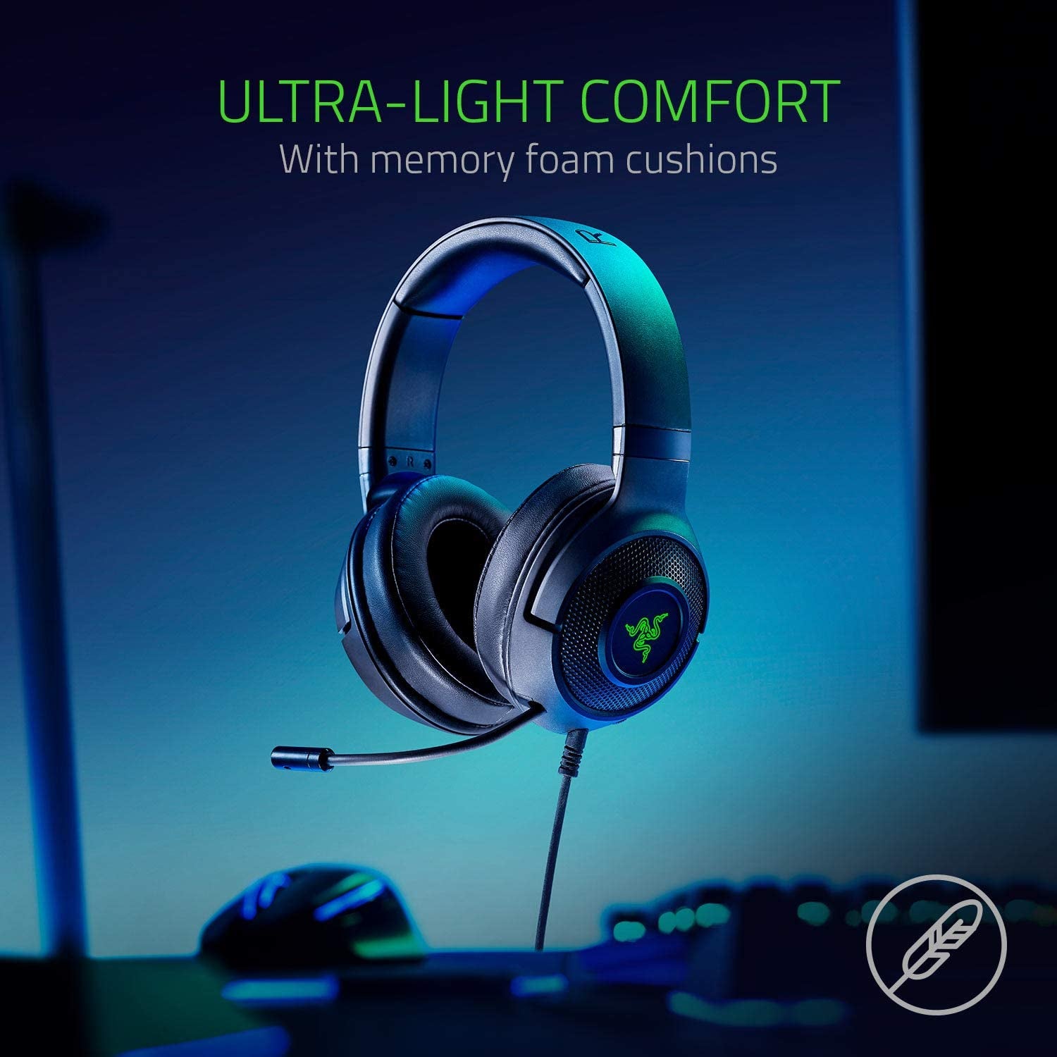 "Immerse Yourself in Gaming Glory with the Kraken X USB Ultralight Gaming Headset: Unleash 7.1 Surround Sound, Experience Lightweight Comfort, and Dazzle with Green Logo Lighting - Perfect for PC Gaming Enthusiasts!"