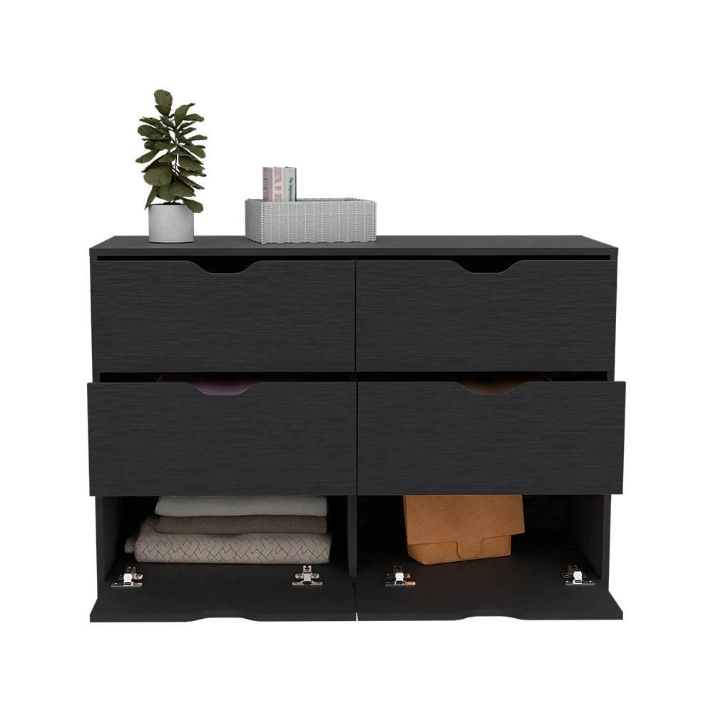 "Stylish Black Wengue Dresser Curio with Four Drawers - Perfect for Organizing and Showcasing Your Belongings"