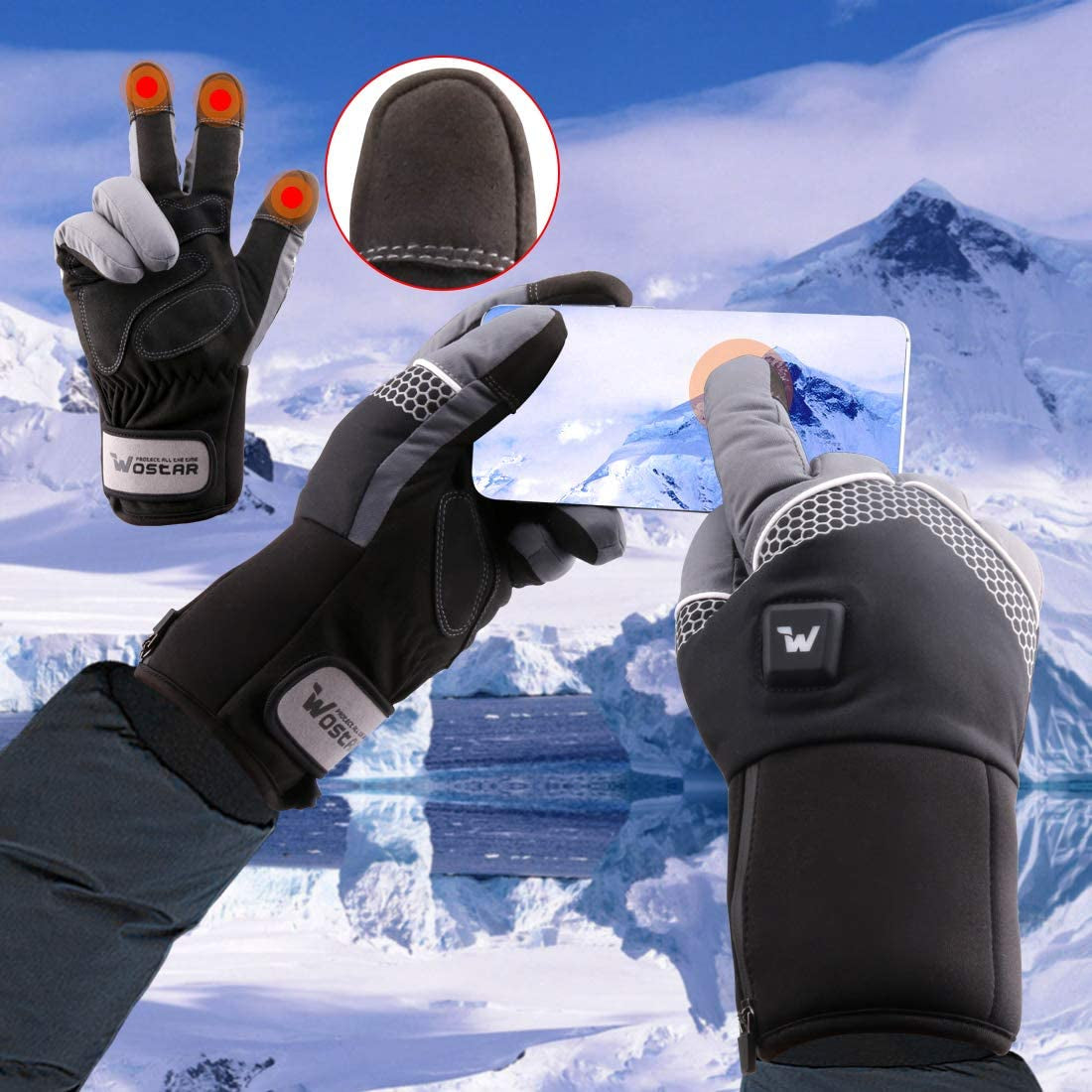 "Ultimate Warmth and Comfort: Electric Heated Gloves with Adjustable Heat Levels, Touchscreen Functionality, and Waterproof Design - Perfect for Men and Women in Skiing and Snowboarding"