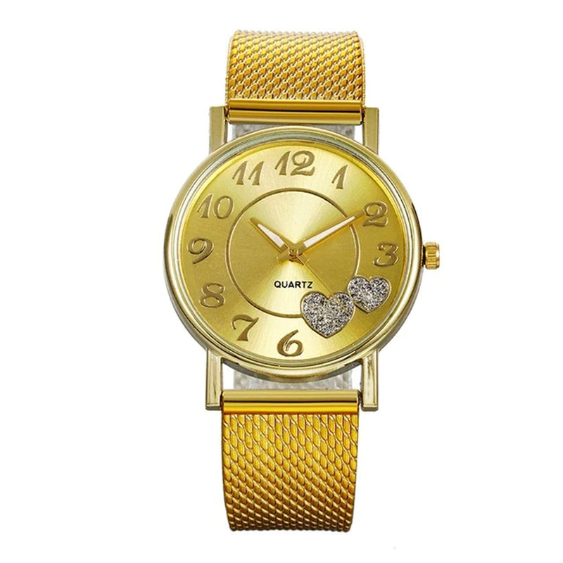 "Timeless Elegance: Unisex Heart Dial Watch in Luxurious Gold & Silver with Mesh Strap - the Perfect Choice for 2022"