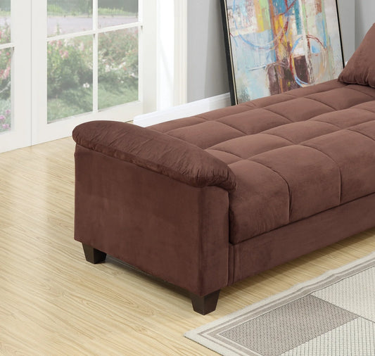 "Luxurious Chocolate Microfiber Plush Storage Sofa: Upgrade Your Living Room with This Stylish Contemporary Futon Set, Complete with Cozy Pillows!"