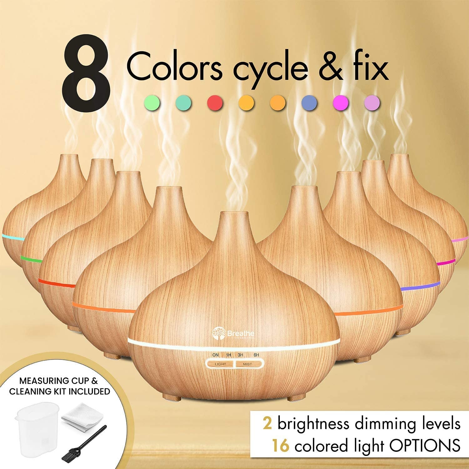 "Enhance Your Space with Our 550Ml Essential Oil Diffuser Kit: Long-Lasting Aromatherapy, Stunning LED Lights, and Convenient Auto Power-Off Feature (Natural Oak)"