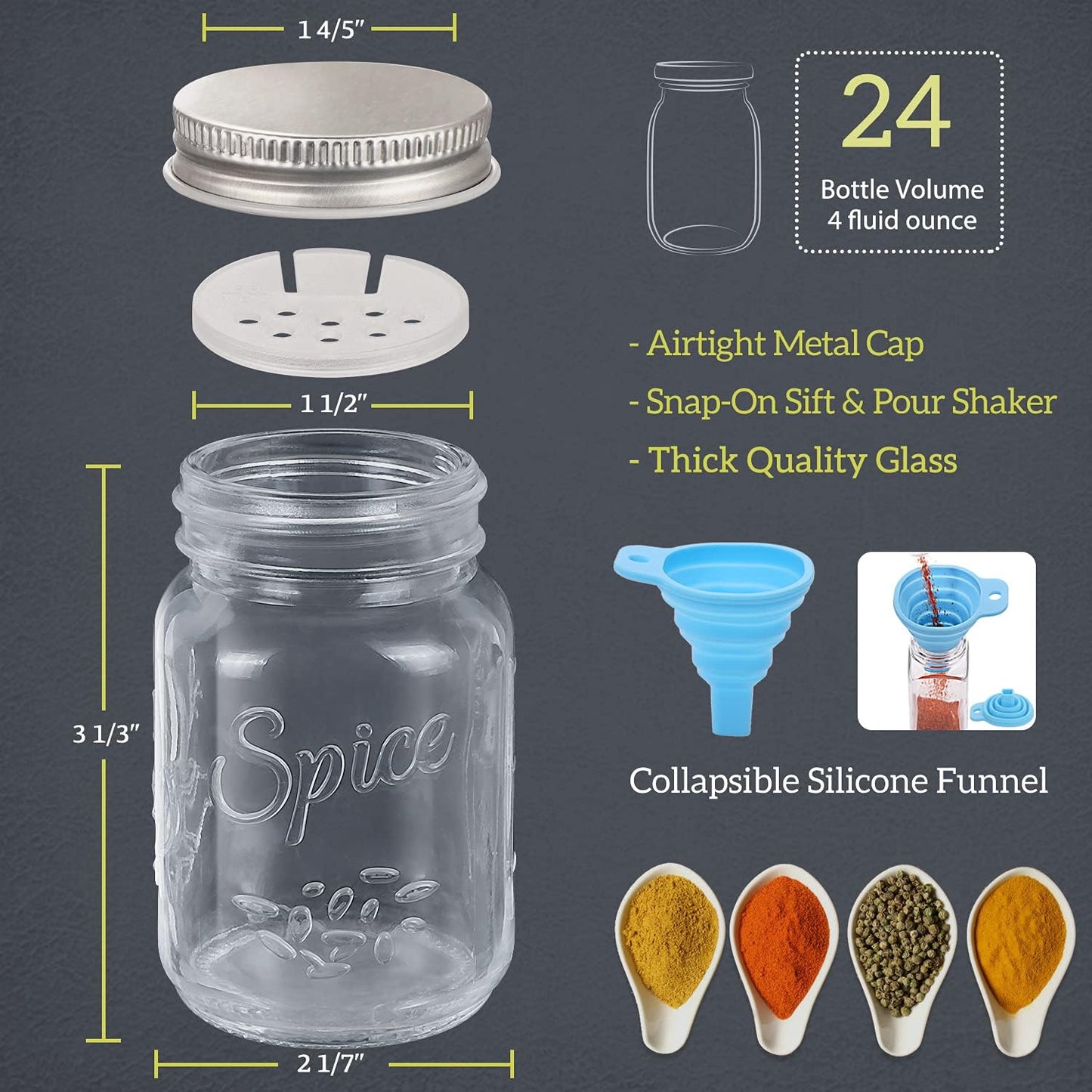 "Spice up Your Kitchen with 24 Pcs Glass Mason Spice Jars/Bottles - Organize and Store Your Spices with Style!"