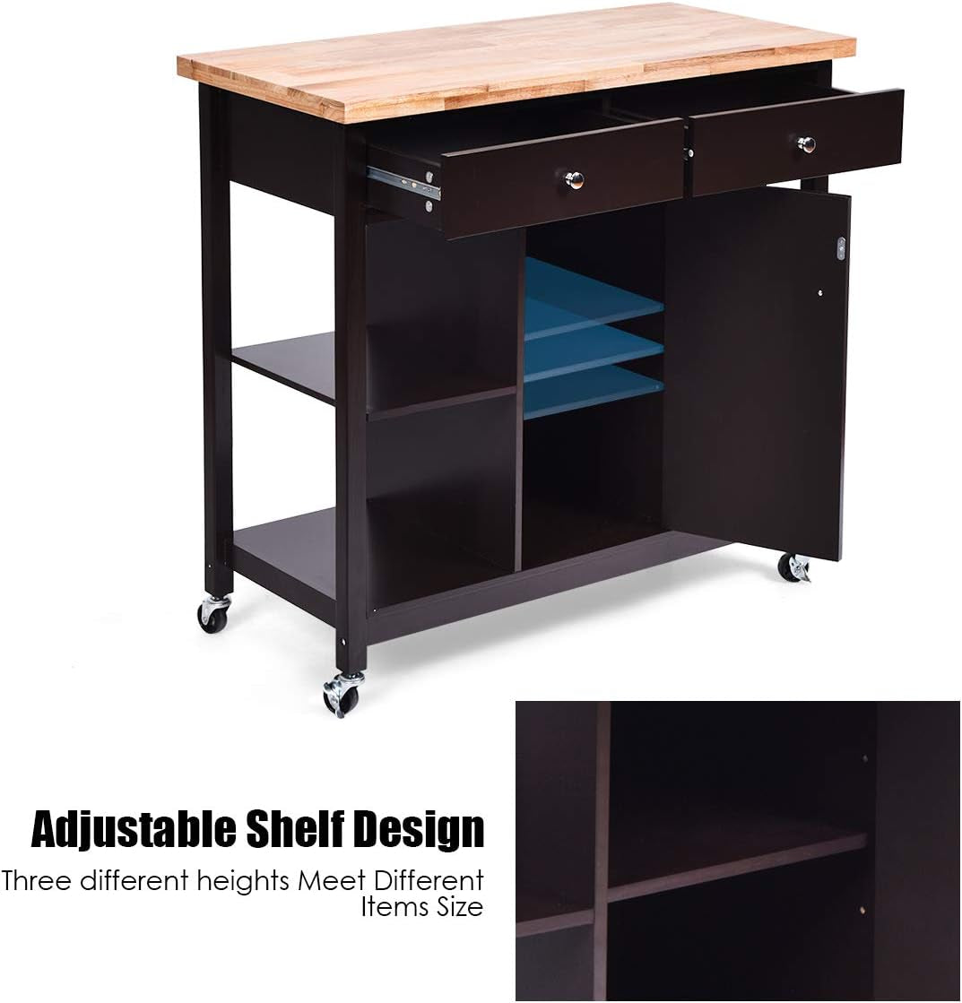 "Organize and Elevate Your Kitchen with Our Stylish Multifunctional Rolling Cart - Brown: Ample Storage, Convenient Drawers, Wine Rack, Shelves, and Glass Holder"