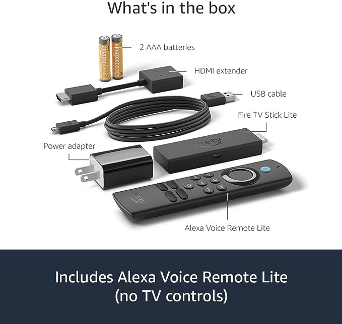 Amazon Fire TV Stick Lite, free and live TV, Alexa Voice Remote Lite, smart home controls, HD streaming