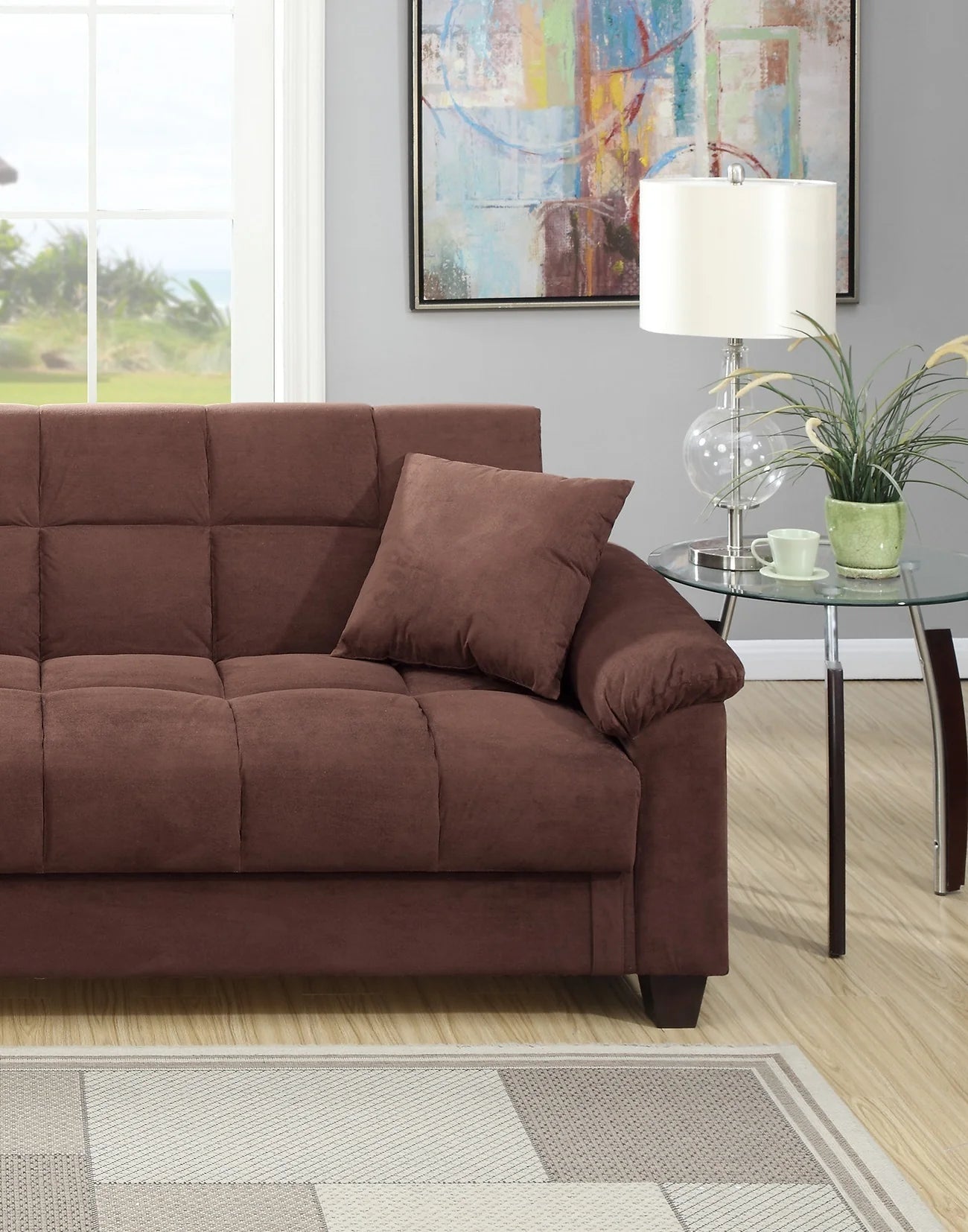 "Luxurious Chocolate Microfiber Plush Storage Sofa: Upgrade Your Living Room with This Stylish Contemporary Futon Set, Complete with Cozy Pillows!"