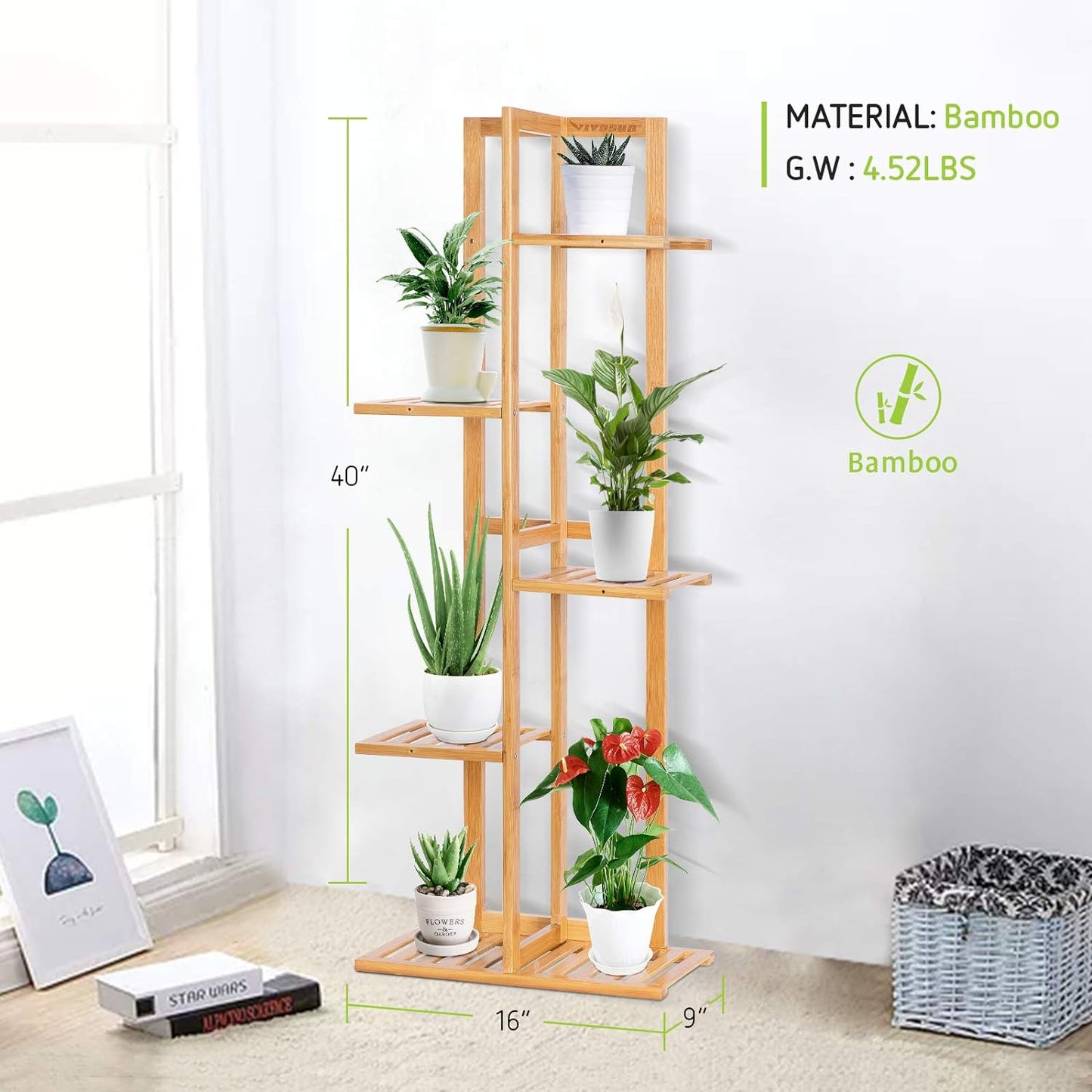 "Luxurious 5-Tier Bamboo Plant Stand - Showcase Your Indoor Plants with Style - Perfect for Any Room or Outdoor Space!"