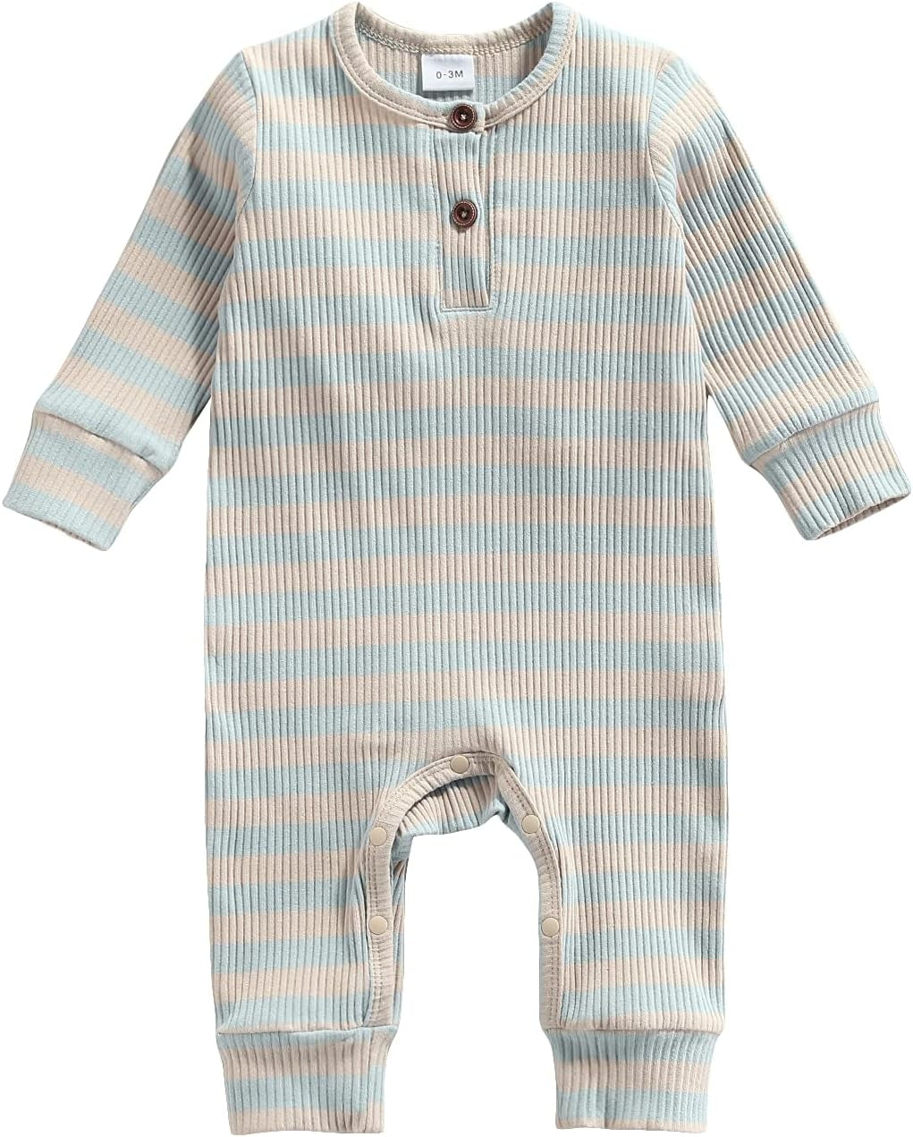 "Adorable Autumn Baby Romper: Stylish Horizontal Stripes, Long Sleeve, and Easy Bottom Button Closure!"