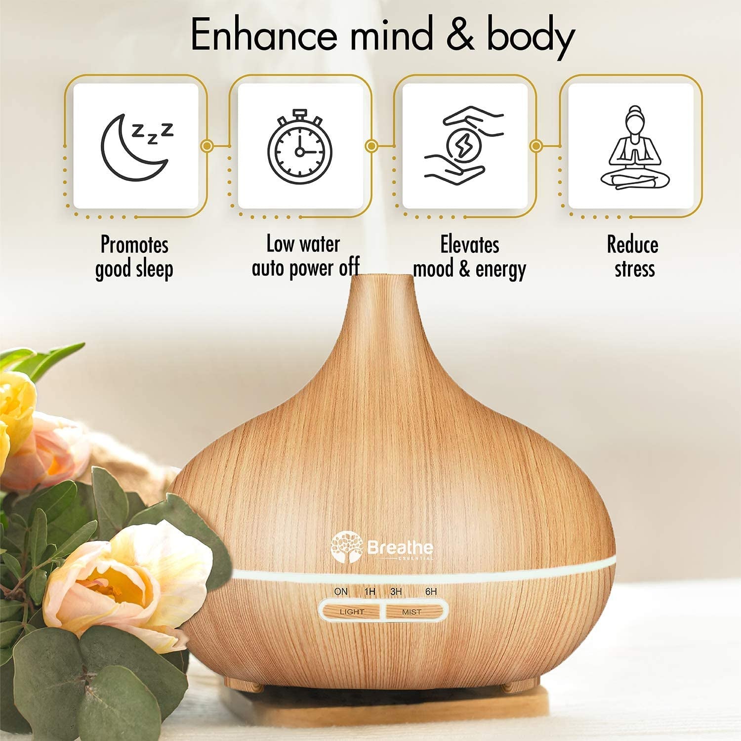 "Enhance Your Space with Our 550Ml Essential Oil Diffuser Kit: Long-Lasting Aromatherapy, Stunning LED Lights, and Convenient Auto Power-Off Feature (Natural Oak)"