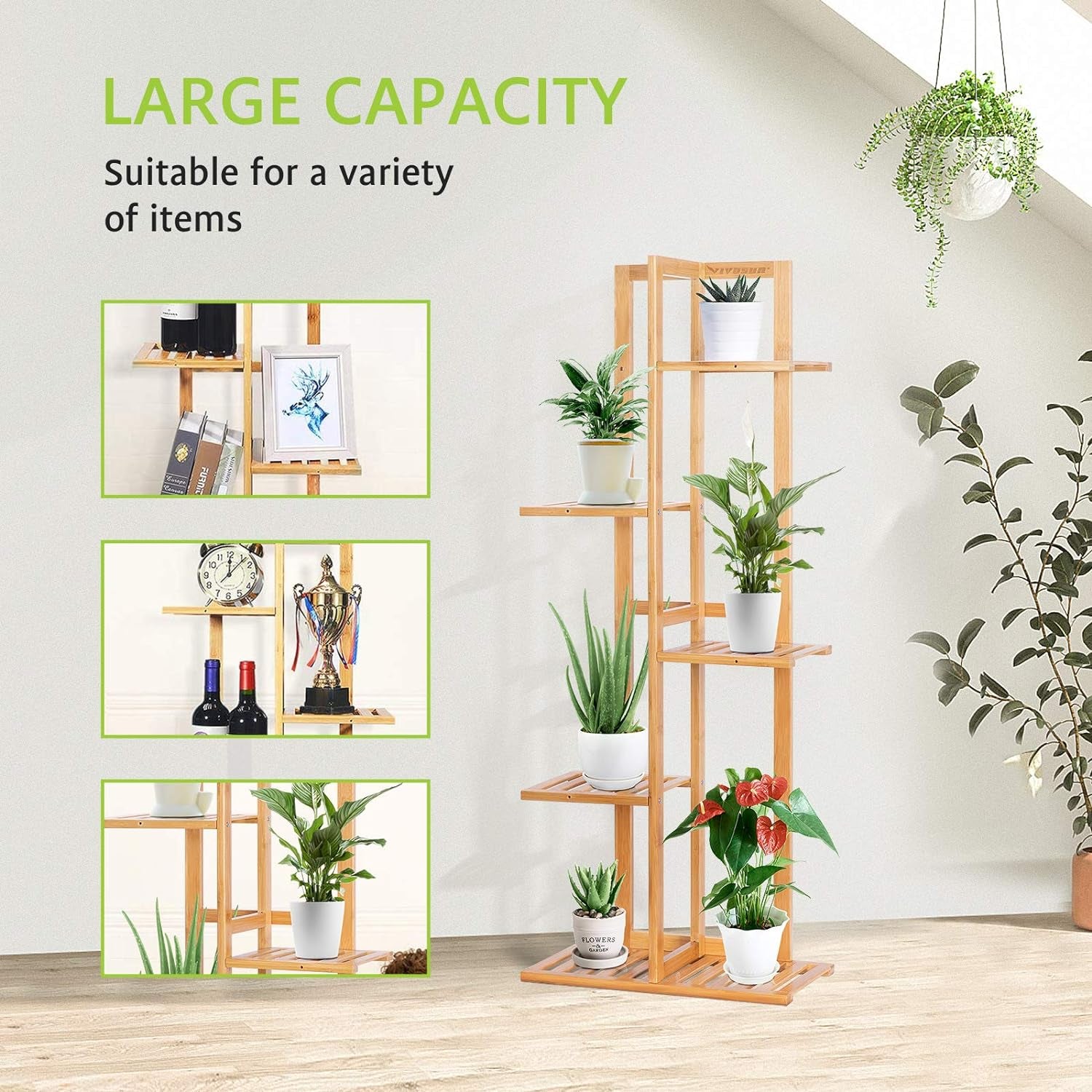 "Luxurious 5-Tier Bamboo Plant Stand - Showcase Your Indoor Plants with Style - Perfect for Any Room or Outdoor Space!"