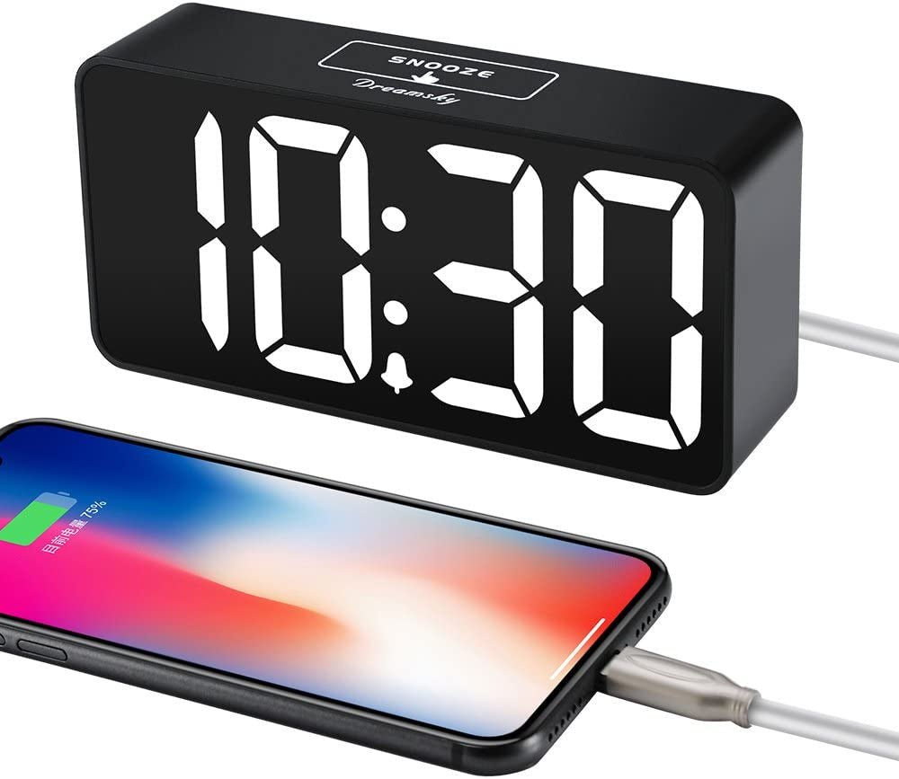 "Modern USB Digital Alarm Clock: Sleek Design, Easy-To-Read Display, Customizable Brightness & Volume, Perfect for Bedroom Nightstand"