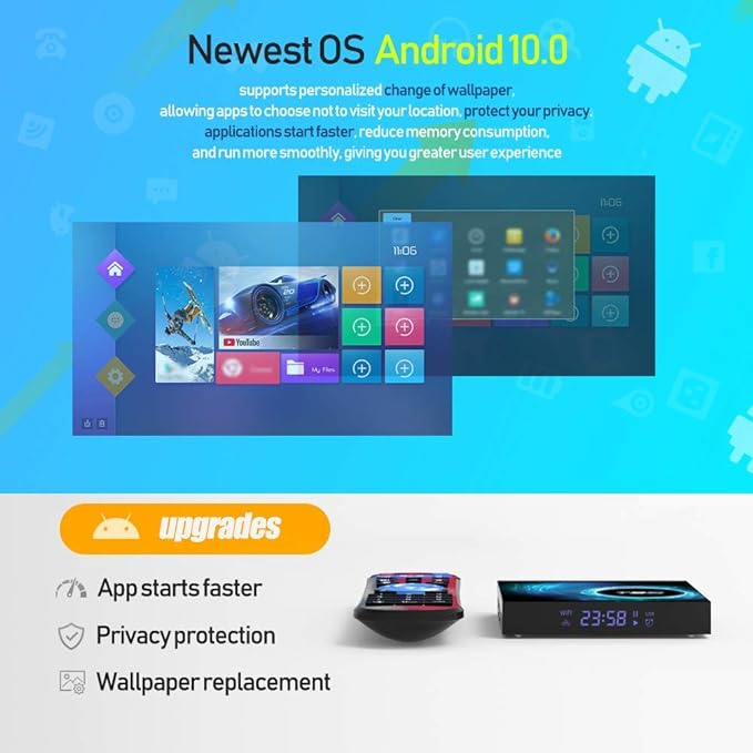 Android 10.0 TV Box, Android Box 4GB RAM 64GB ROM H616 Quad-Core 64-bit 2.4G/5G Dual WiFi 10/100M Ethernet, Support H.265/3D/6K Ultra HD/BT 5.0/HDMI 2.0 Smart TV Box