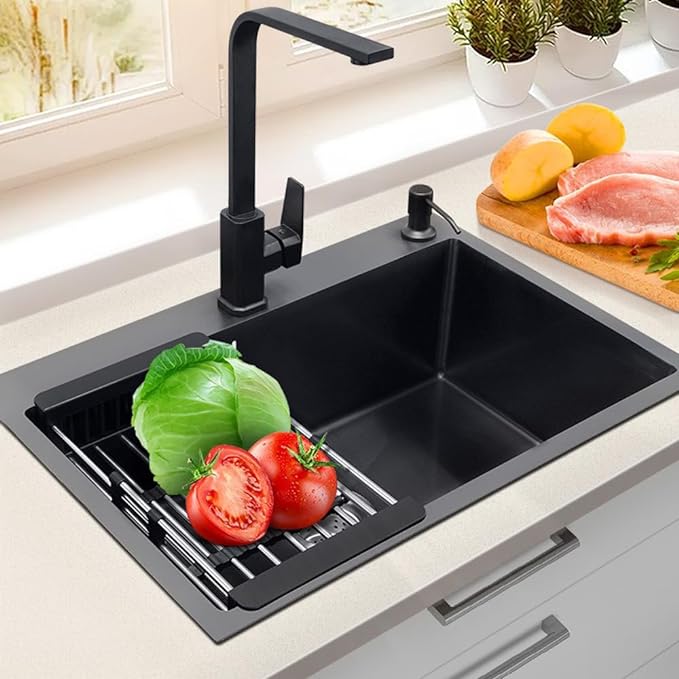 Black Kitchen Sink Stainless Steel 19.7 x 15.7 Inch Single Bowl Drop In Kitchen Sink With Gift