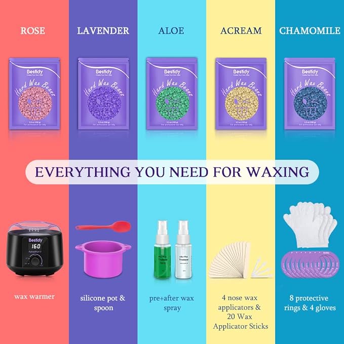 Waxing Kit Wax Warmer, Bestidy Digital Wax Kit with Hard Wax Beads for Women and Men