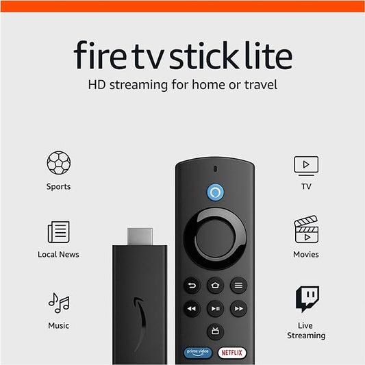 Amazon Fire TV Stick Lite, free and live TV, Alexa Voice Remote Lite, smart home controls, HD streaming