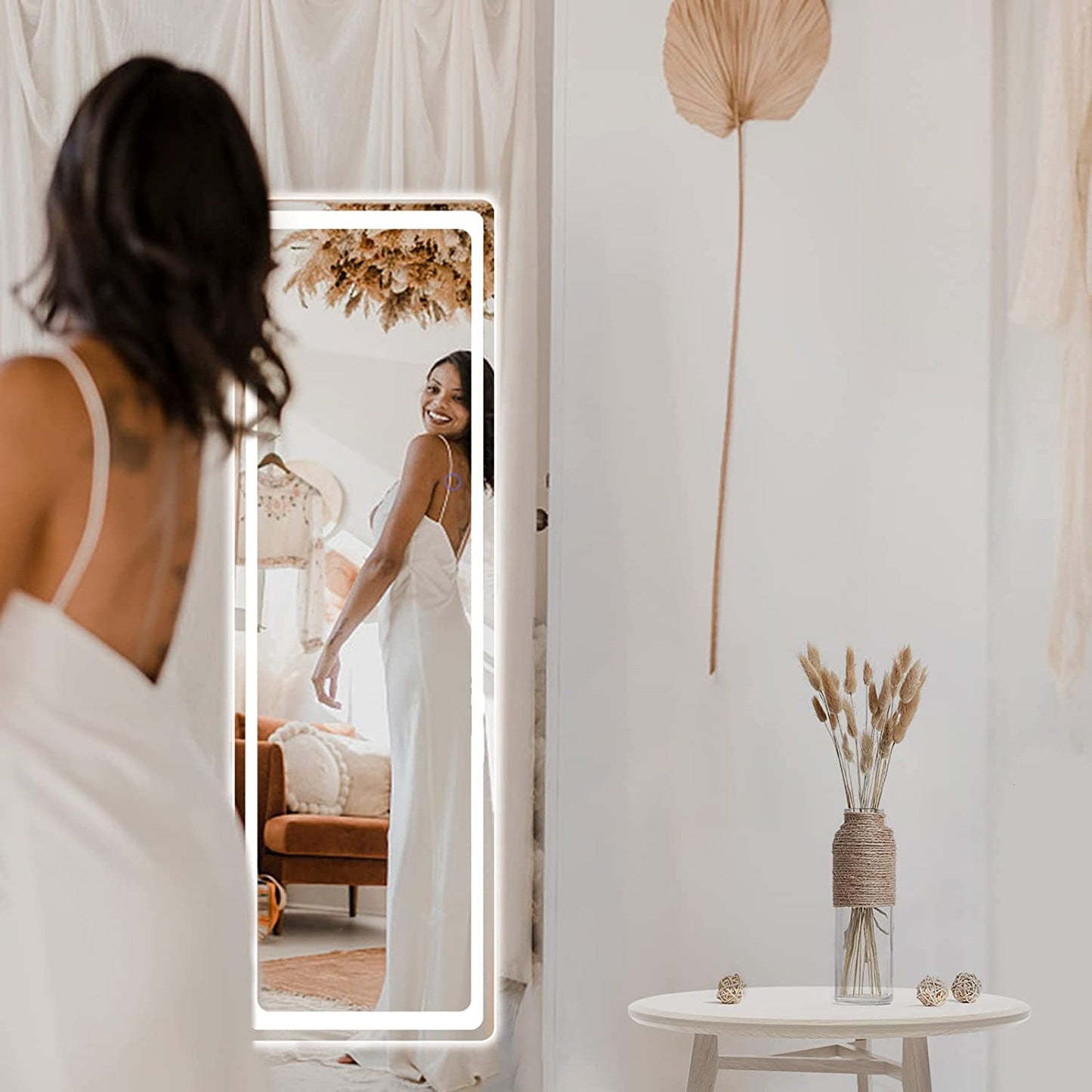 "Illuminate Your Space with Our Stylish LED Full-Length Mirror - 63"X20" - Adjustable Brightness, Freestanding or Wall-Mounted for Ultimate Versatility!"