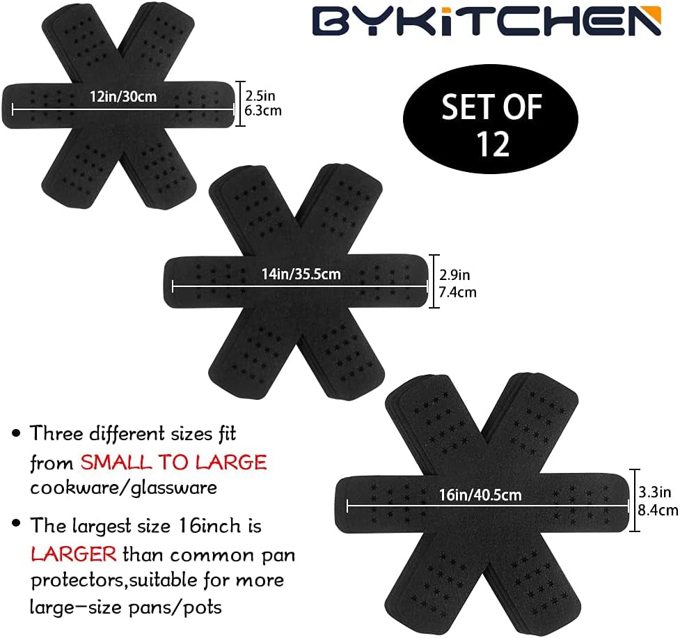 "Starry Black Pan Protectors: Keep Your Cookware Safe and Organized with a Set of 12 Dividers in 3 Sizes"