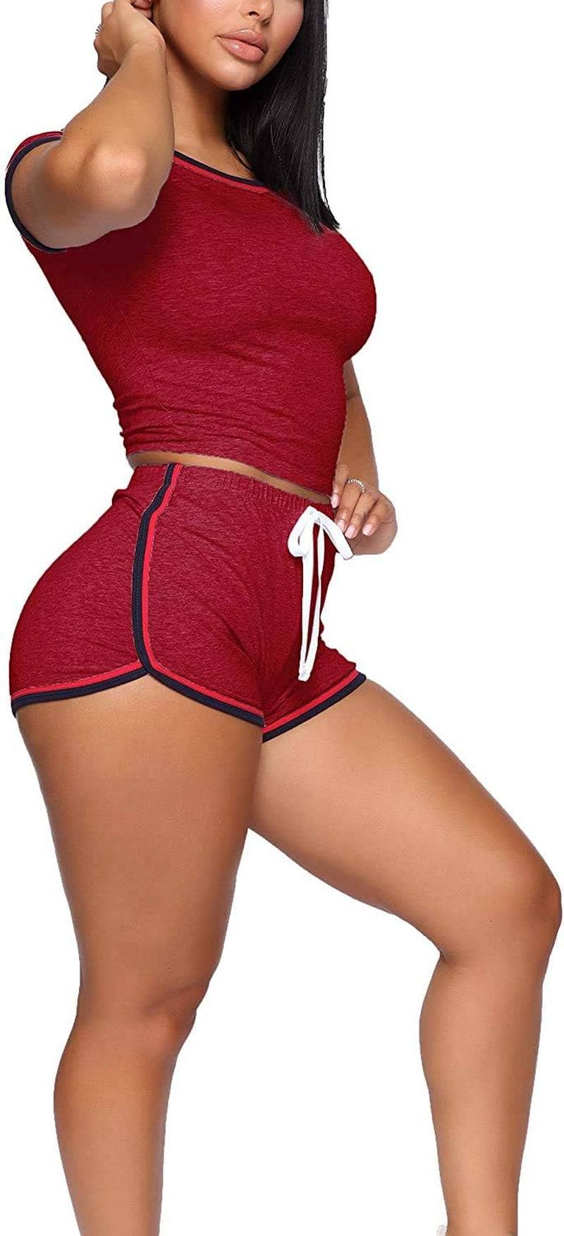 "Stylish Biker Shorts Set for Women - Trendy Crop Tops + Skinny Shorts Tracksuit in Medium Wine Red"