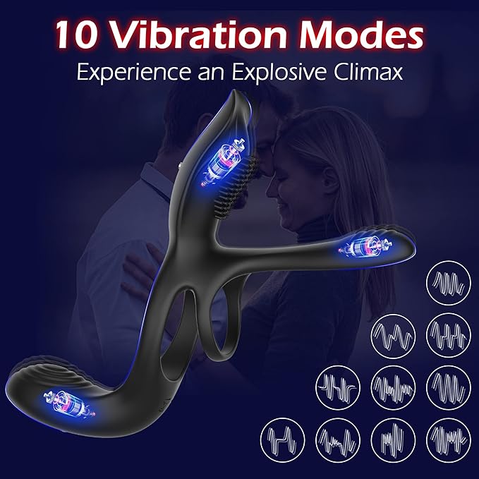 Vibrator for Couple, 3 in 1 Vibrating Cock Ring with 10 Modes, Men's Penis Vibrators, Perineum , G spot, Clitorals Stimulator for Women, Sex Novelties, Adult Sex Toys & Games Black