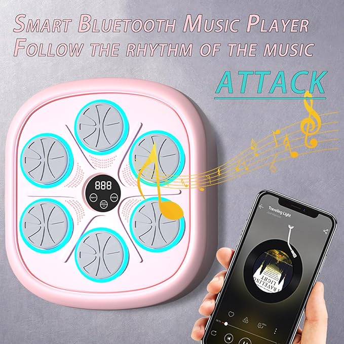 2024 New Pink Adult Smart Music Boxing Machine, Wall-Mounted Boxing Wall Target, Boxing Fitness Equipment, Suitable for Indoor, Gym, Boxing Gym, with Boxing Gloves