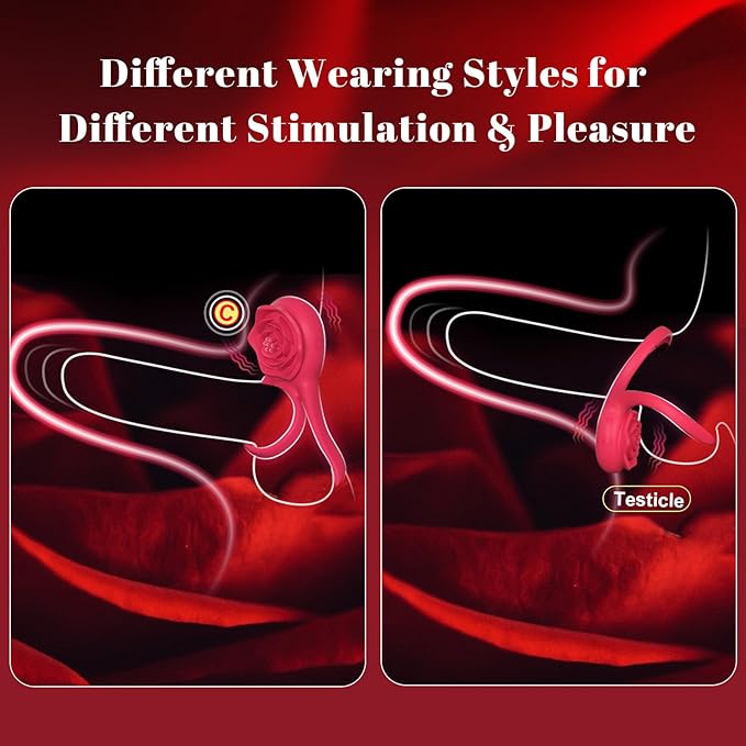 Vibrating Cock Ring with Rose Clitoral Stimulator, Pleasure Penis Ring Vibrator Couples Adult Sex Toys for Men Women, 7 Vibrations Male Couple Sex Toy