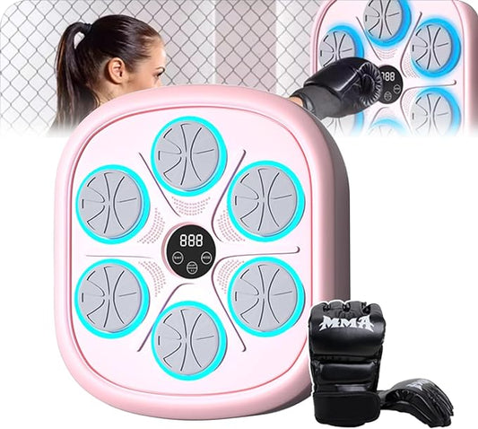 2024 New Pink Adult Smart Music Boxing Machine, Wall-Mounted Boxing Wall Target, Boxing Fitness Equipment, Suitable for Indoor, Gym, Boxing Gym, with Boxing Gloves