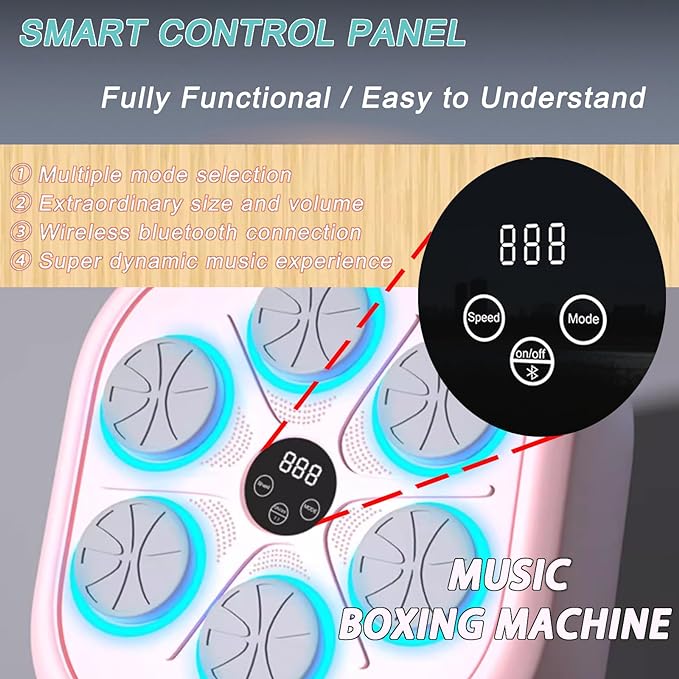 2024 New Pink Adult Smart Music Boxing Machine, Wall-Mounted Boxing Wall Target, Boxing Fitness Equipment, Suitable for Indoor, Gym, Boxing Gym, with Boxing Gloves