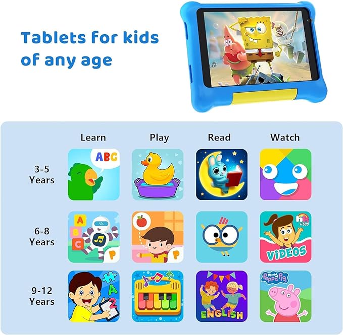 Kids Tablet 7 inch, Android 12 Go Quad Core, 2GB RAM + 32GB ROM, 128GB Expansion, HD Display, Wi-Fi, Children Tablet with Parent Control - Blue