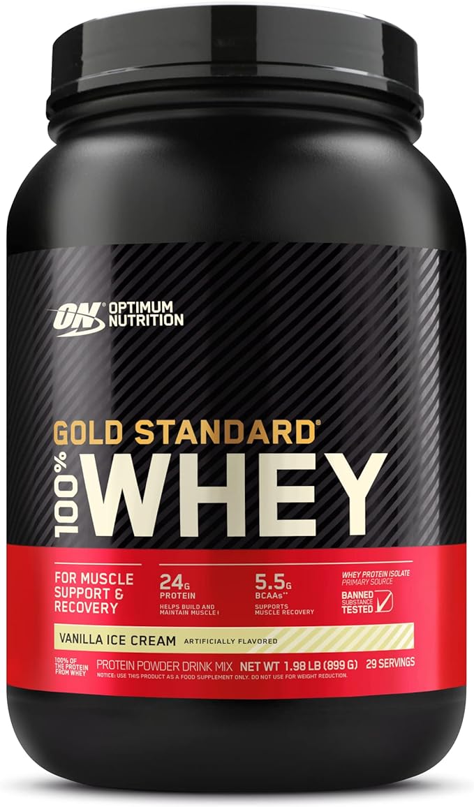 Optimum Nutrition Gold Standard 100% Whey Protein Powder, Vanilla Ice Cream, 2 Pound (Pack of 1)