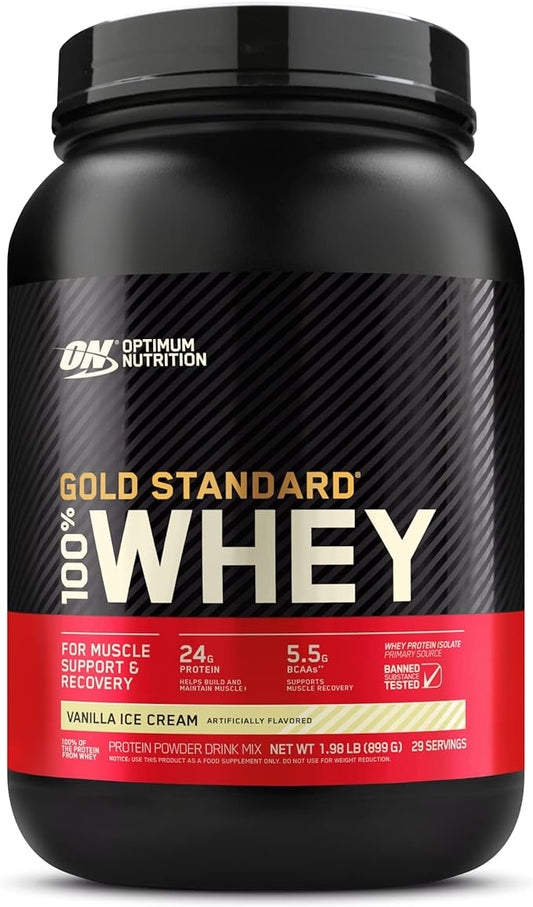 Optimum Nutrition Gold Standard 100% Whey Protein Powder, Vanilla Ice Cream, 2 Pound (Pack of 1)