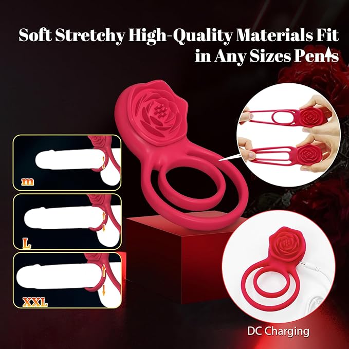 Vibrating Cock Ring with Rose Clitoral Stimulator, Pleasure Penis Ring Vibrator Couples Adult Sex Toys for Men Women, 7 Vibrations Male Couple Sex Toy