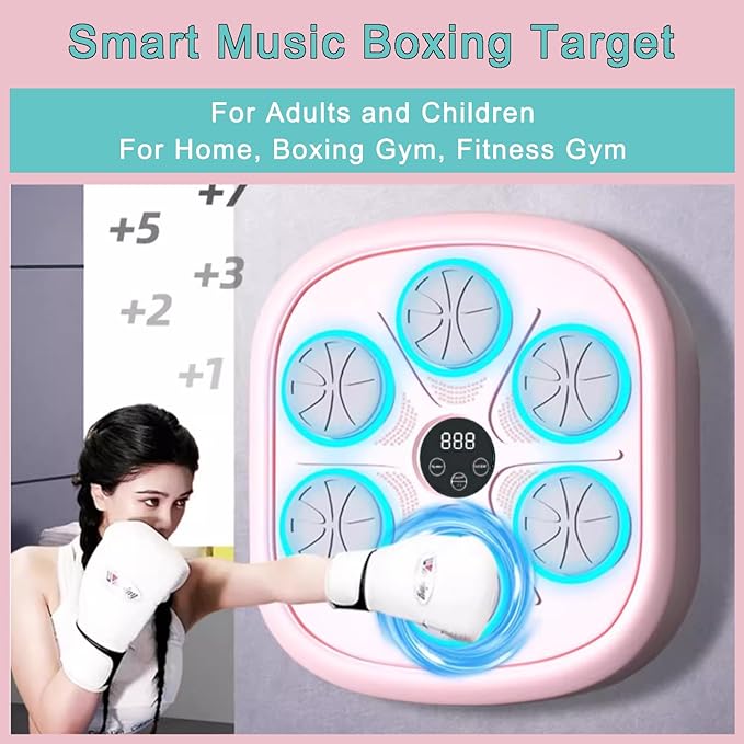 2024 New Pink Adult Smart Music Boxing Machine, Wall-Mounted Boxing Wall Target, Boxing Fitness Equipment, Suitable for Indoor, Gym, Boxing Gym, with Boxing Gloves