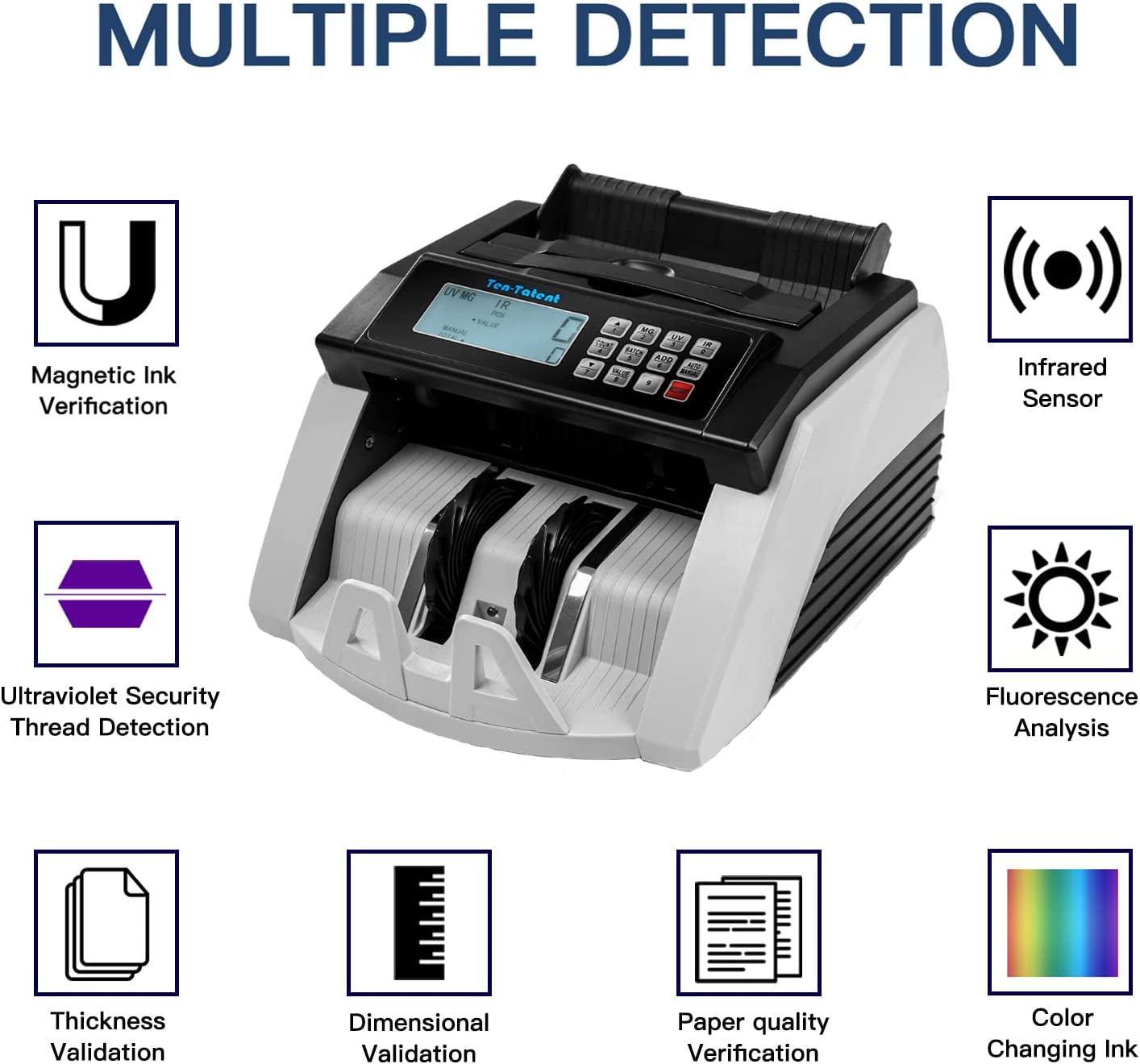 "Ultimate Black Bill Counter: Advanced UV/MG/MT/IR Detection, Lightning-Fast - Count 1,000 Bills/Min!"