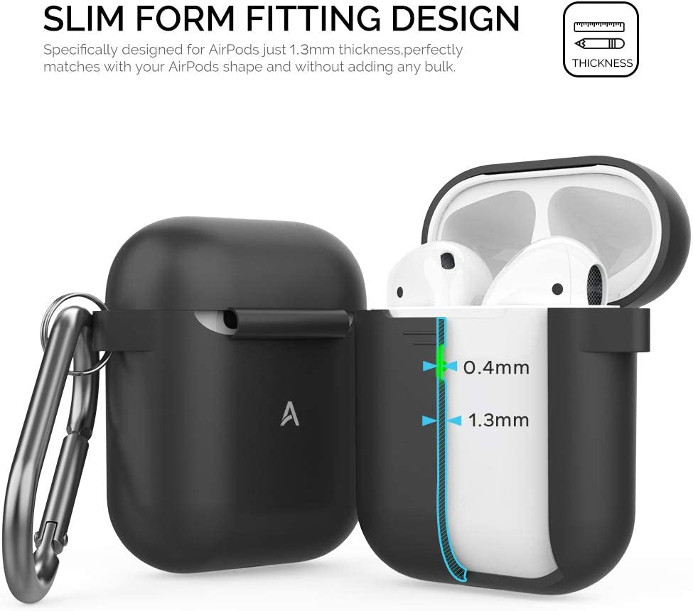 "Ultimate Protection and Style: Silicone Airpods Case Cover with Hand Strap - Perfectly Fits Airpods 1 & 2 (Black)"