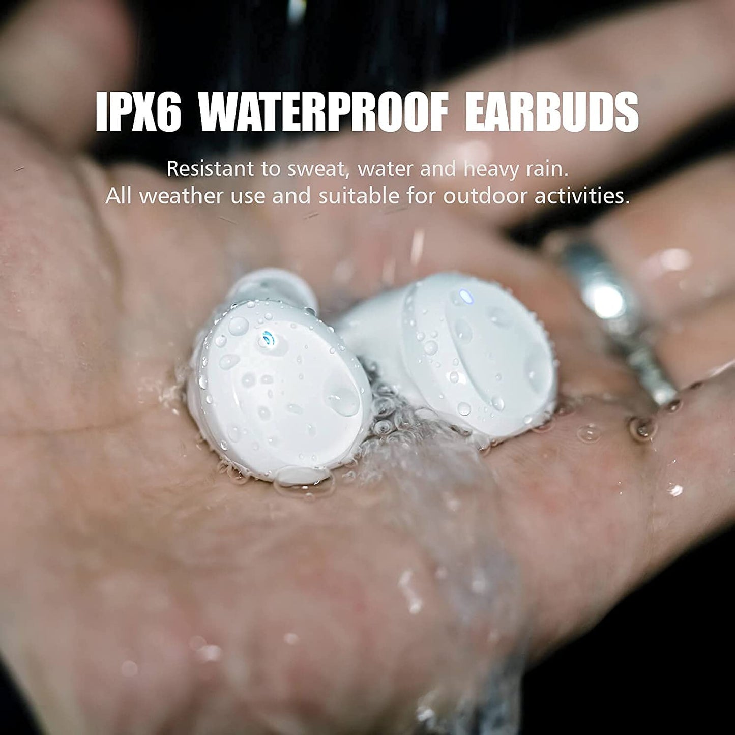 "Immerse Yourself in Pure Sound: Waterproof True Wireless Earbuds with Deep Bass and Crystal Clear Mic - Sleek White Design"