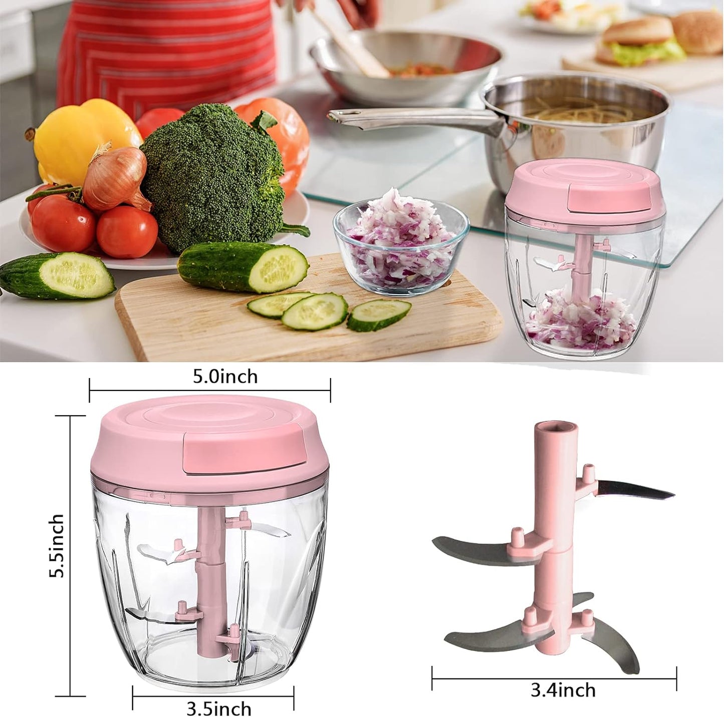 "Effortless Food Chopping: Pull Chop Chopper and Manual Food Processor - Perfect for Garlic, Onions, and More!"