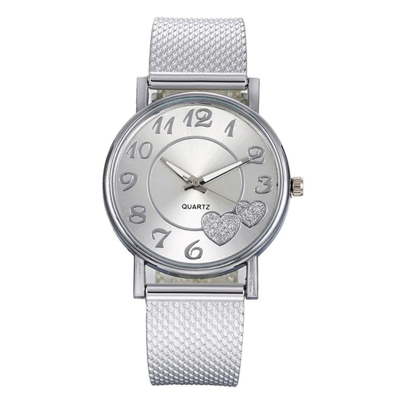 "Timeless Elegance: Unisex Heart Dial Watch in Luxurious Gold & Silver with Mesh Strap - the Perfect Choice for 2022"