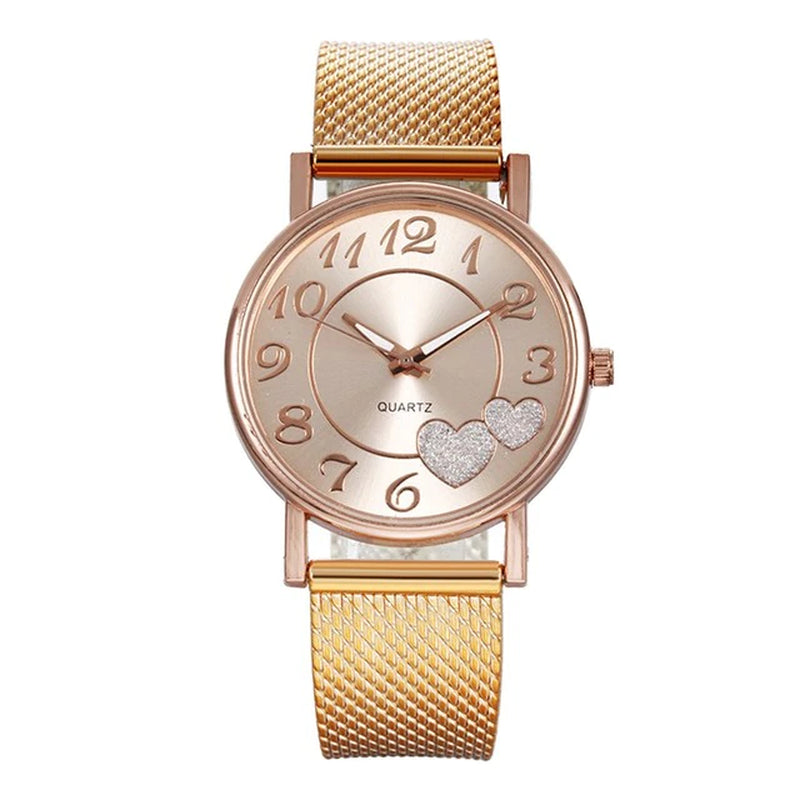 "Timeless Elegance: Unisex Heart Dial Watch in Luxurious Gold & Silver with Mesh Strap - the Perfect Choice for 2022"