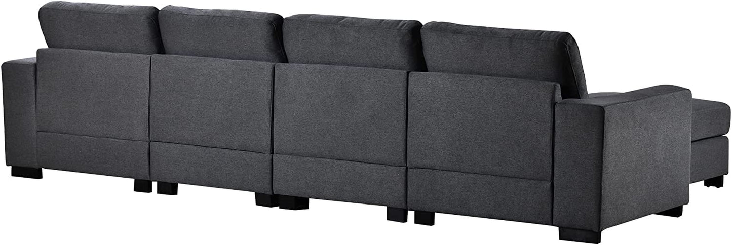 "Modern and Versatile 131" U-Shape Sectional Sofa Set with Ottoman and Stylish Wide Arms - Elegant Gray Finish!"