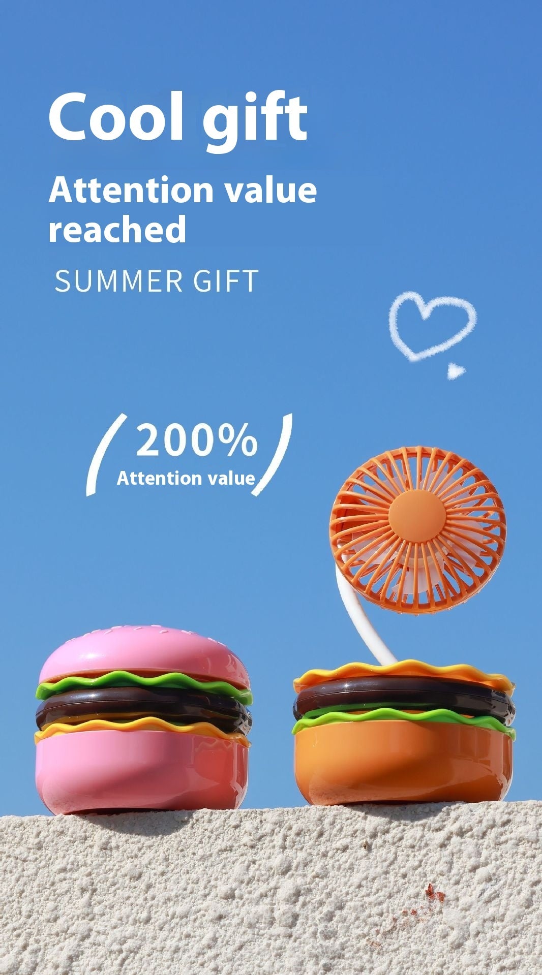 Creative New Cartoon Hamburger Desktop Fan USB Charging Belt Cosmetic Mirror Portable